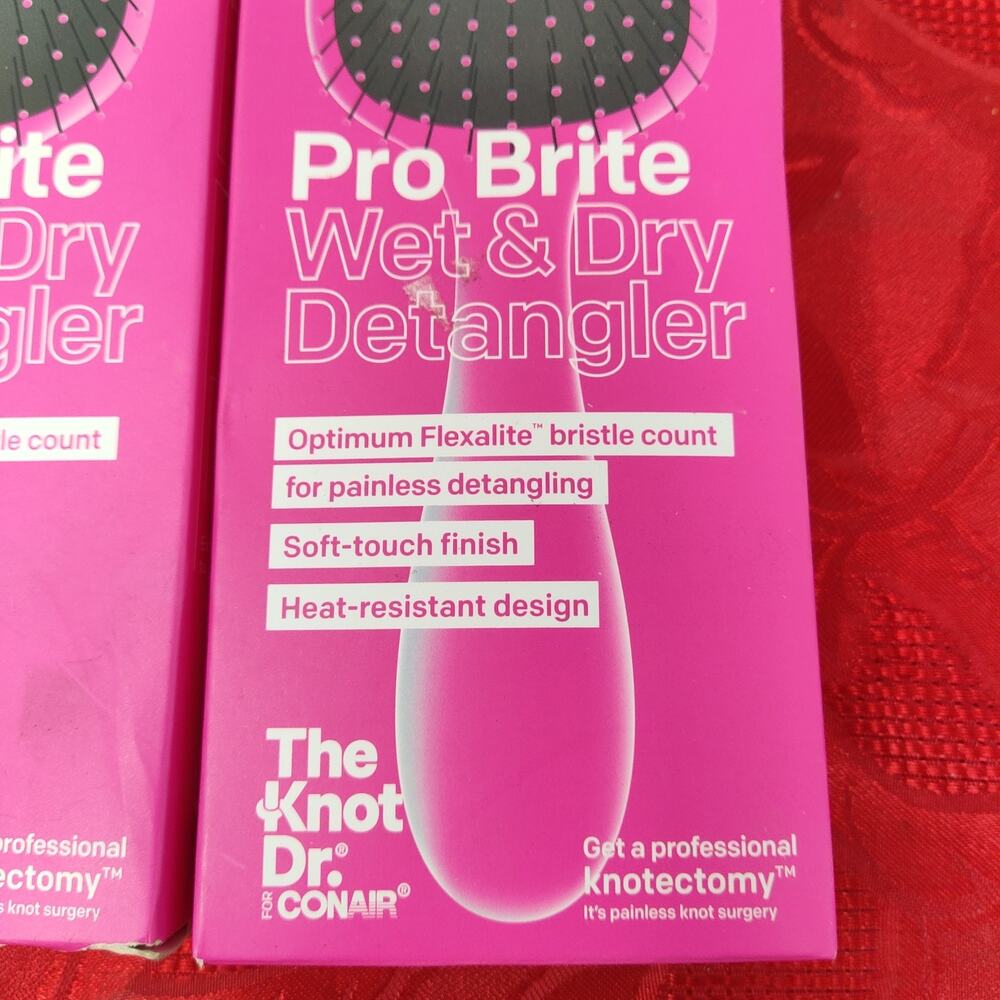 2X Conair The Knot Dr. Pro Brite Wet & Dry Detangler Pink Hair Brushes - Picture 2 of 7